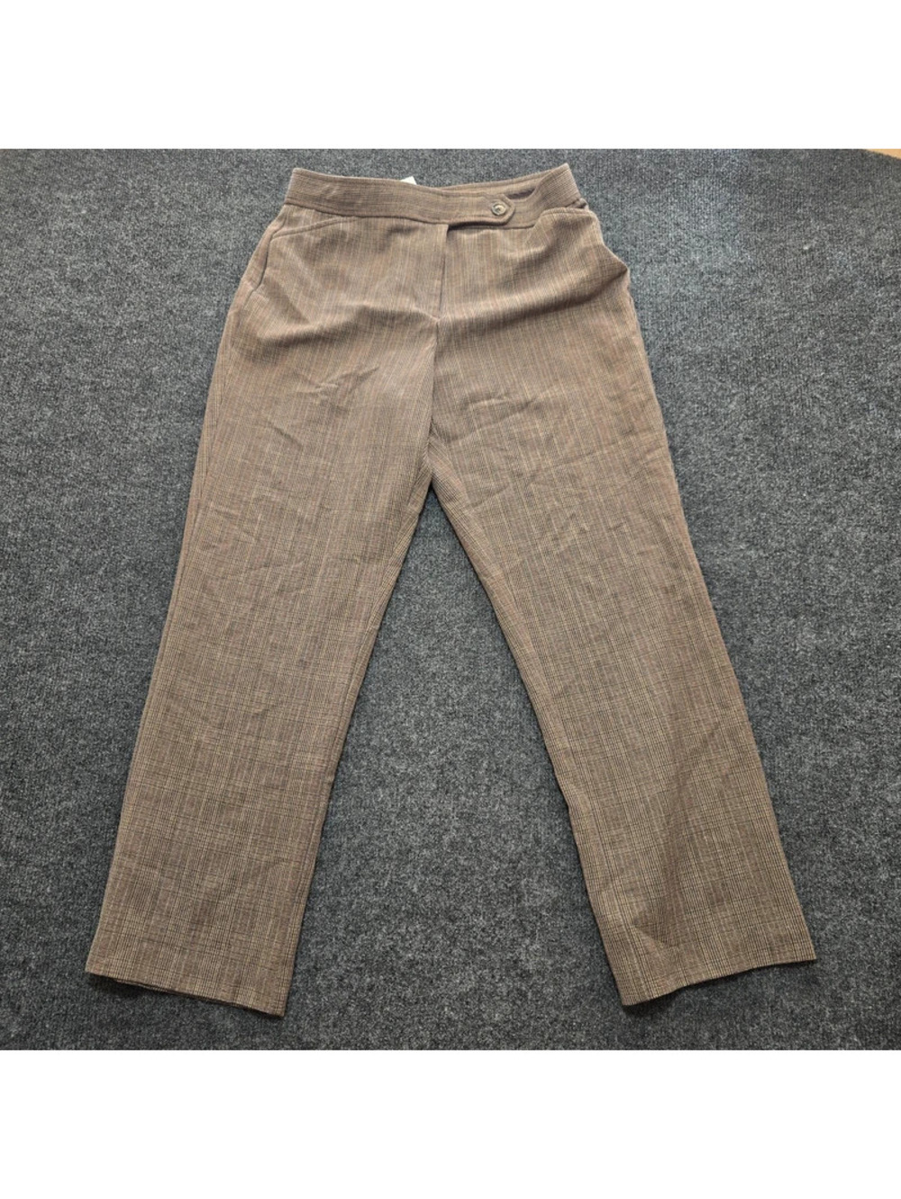 dressbarn Plaid Trousers Brown Houndstooth Wide Straight Leg Dress Pants 12